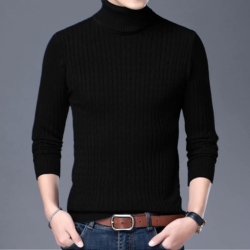 2023 Men Slim Fit Long Sleeve Warm Knit Sweater Classic Casual Pullover Sweaters Winter Men Jacquard Turtleneck Sweater S-5XL