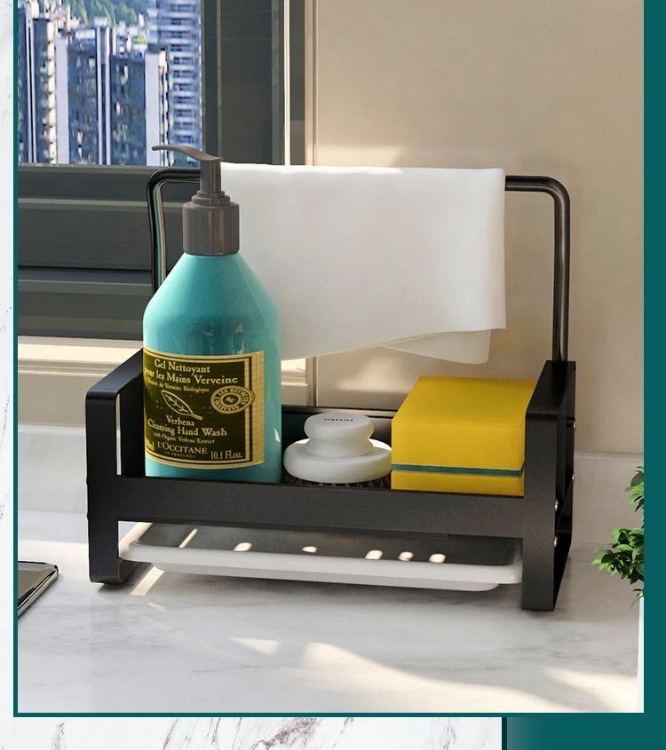 1PCS NEW Sponge Holder Kitchen Sink Caddy Rack Stand Cleaning Brush Soap Organizer Storage Rack with Drain Tray Storage rack