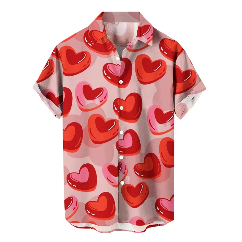 thumbnail image 1 of Camisas casuales con estampado de amor en 3D para hombre, camisa de playa de estilo hawaiano de manga corta a la moda, ropa de gran tamaño para hombre, 1 of 5