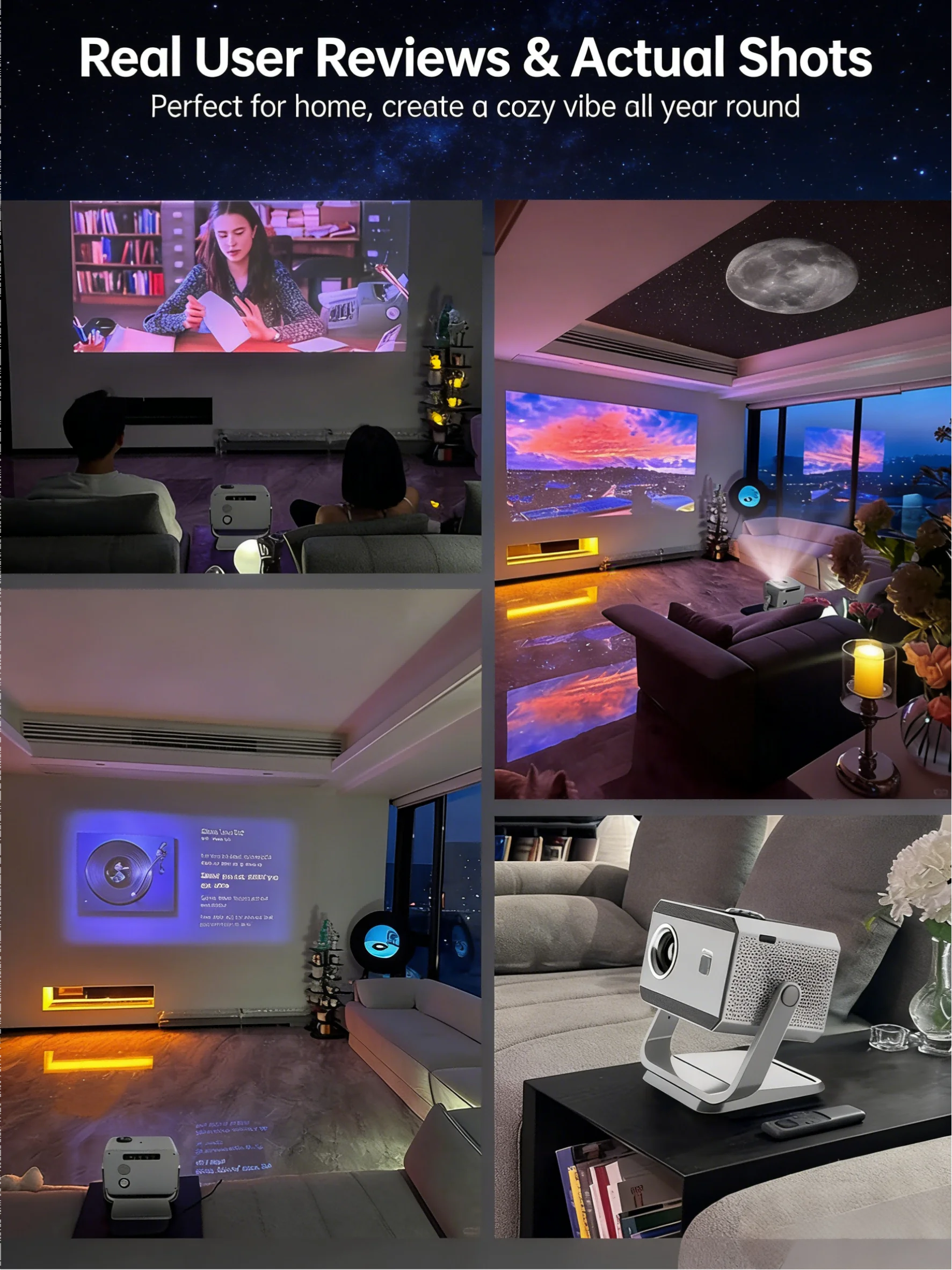 시유 4K 미니 비디오 프로젝터 자동 초점 렌즈 내장 스피커 LED 조명 3000 ANSI 루멘 WiFi 6 안드로이드 14 휴대용 액세서리 S
