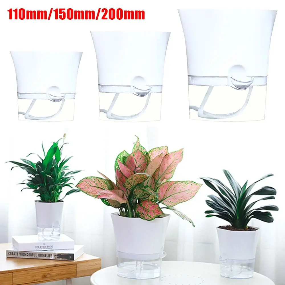Transparent Double Layer Plastic Flower Pot Self Watering Flowerpot Cotton Rope Watering Small Plant Pot with Injection Port