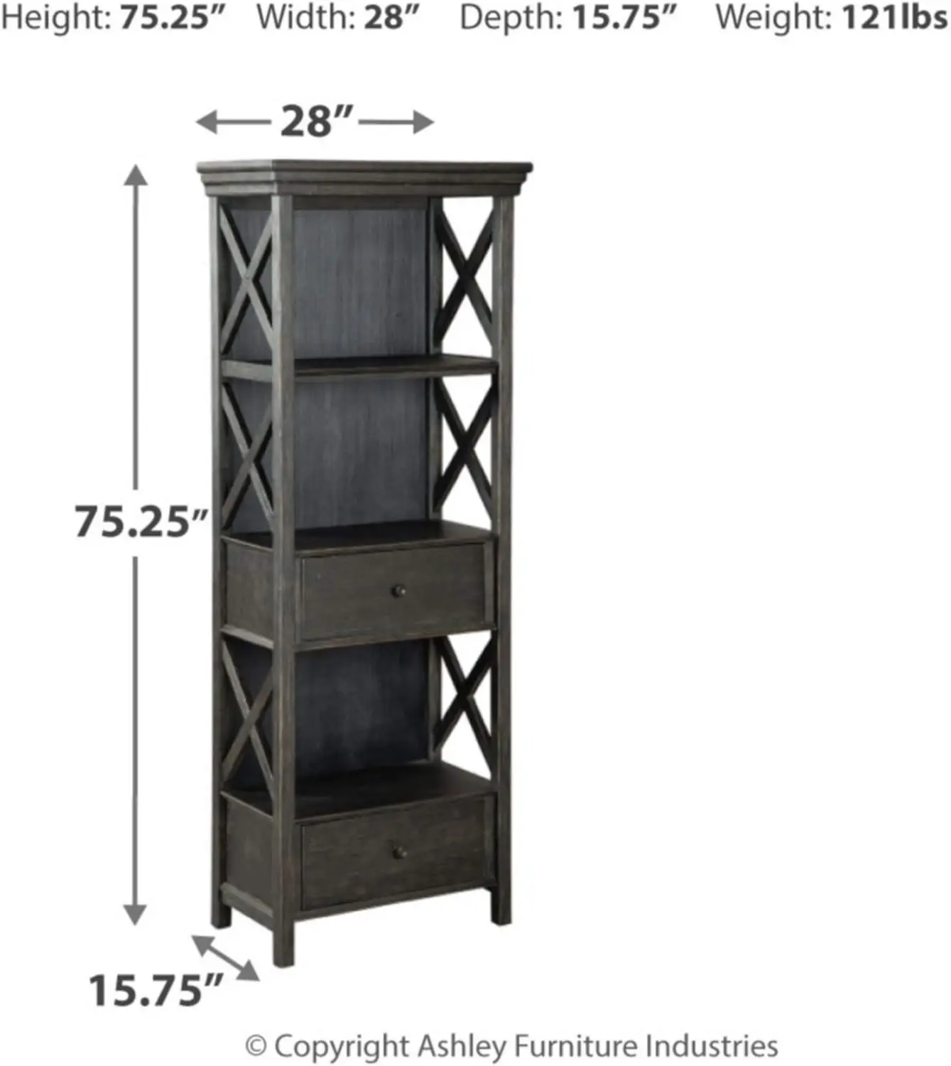 Tyler Creek Farmhouse 75" Display Cabinet or Bookcase with Drawers, Almost Black 4