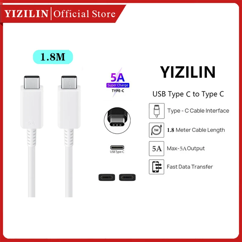 

YIZILIN Cable 1.8M 5A 45W PD Super Fast Charging Cables Usb To Type C Data Line for Samsung S20 21 22 Ultra Note 20 10 A91 A90