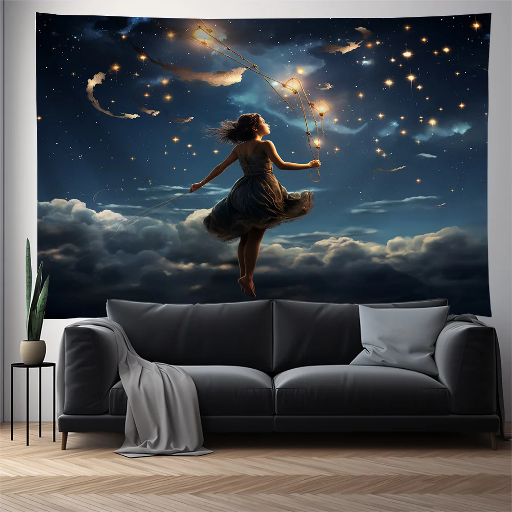 

Tapestry Universe Series Background Cloth Moon Starry Sky Home Living Room Bedroom Decorative Wall Tapestries Art Hanging Scene