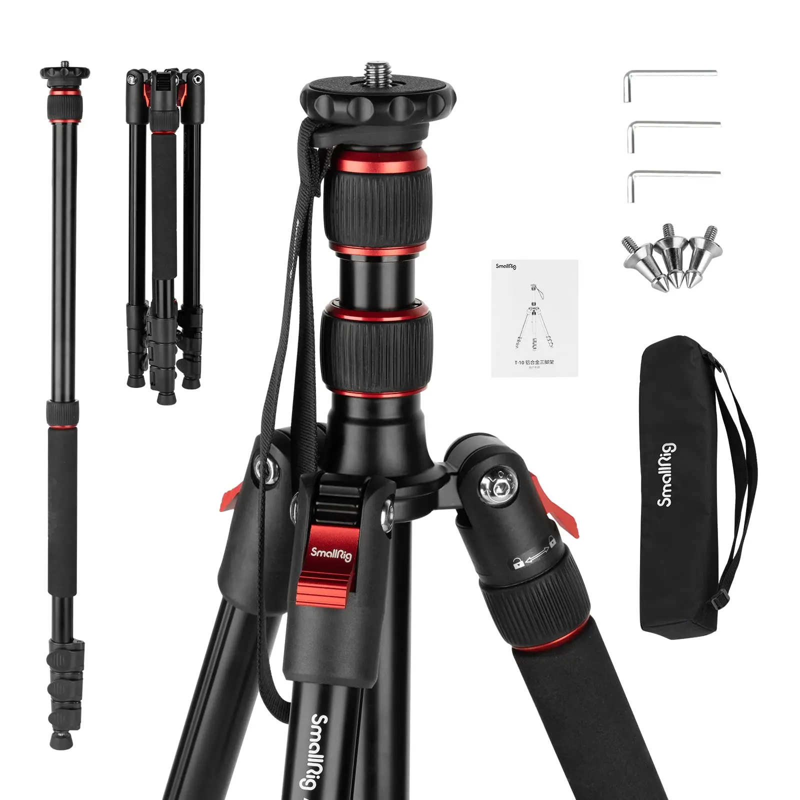T-10 Camera Tripod, 68" Foldable Aluminum Tripod & Monopod Compatible w 1/4"-20
