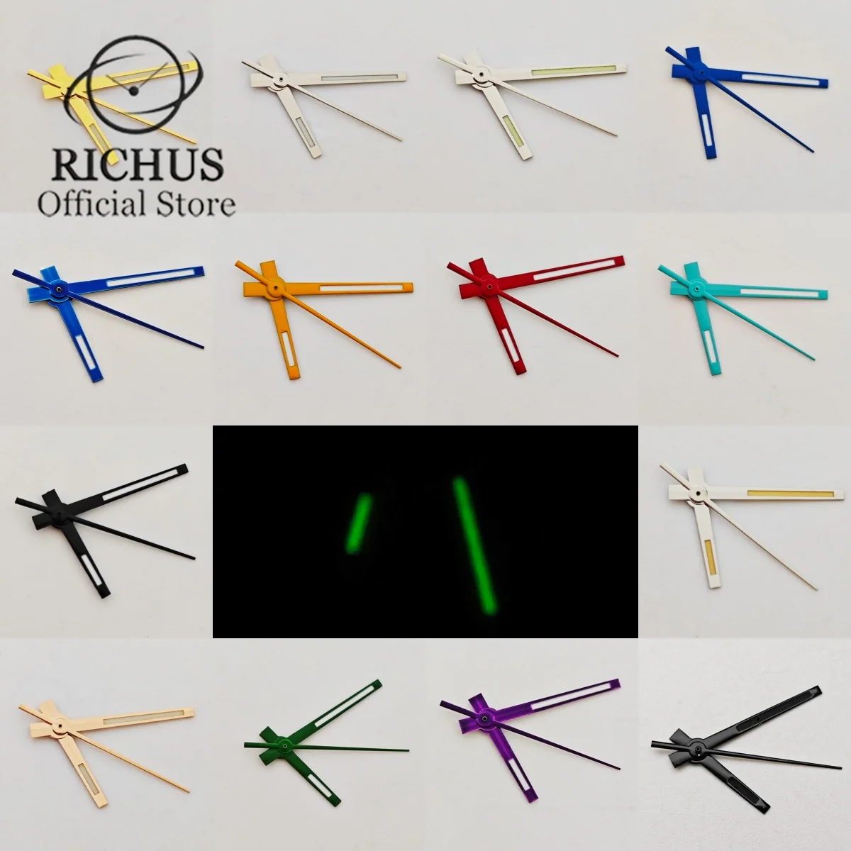Фото RICHUS небесно-голубой, оранжевый, фиолетовый, серебристый, зеленый светящийся для рук NH35 NH36 ETA2824 2836 Miyota 8205 8215 821A DG2813 PT5000 модем №1
