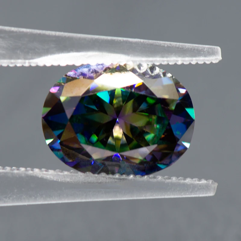 Moissanite Stone Rainbow Green Color Oval Cut Diamond  Lab Grown Gemstone Jewelry Making Materials with GRA Certificate