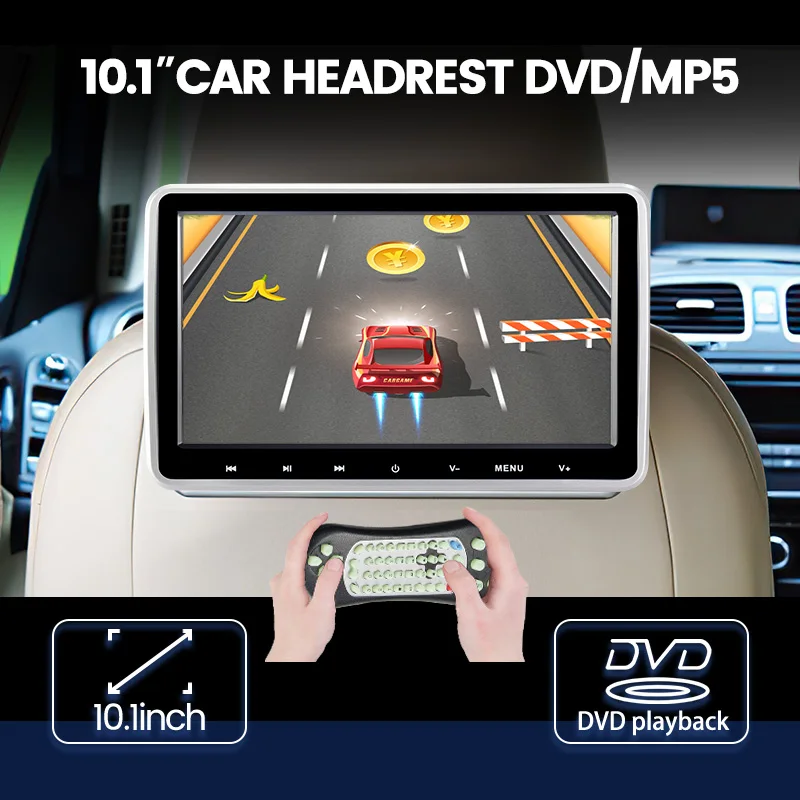 지지대 게임용 자동차 헤드레스트 모니터, USB SD HDMI 헤드폰 FM CD VCD MP5 DVD 태블릿 비디오 플레이어, 1024*600 HD 터치 단추, 10.1 인치