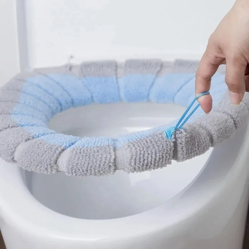 Toilet Seat Cover Season Universal Portable Soft Washable Thickening Winter Plush With Accessories Bathroom Toilet Pad