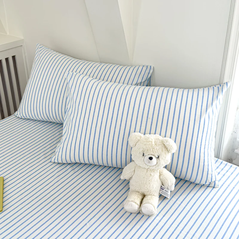 100% Cotton Single Product Bed Hat Yarn-dyed Washed The Fitted Series Striped 360 with Elastic Mattress Cover 200x220  Bedding 4