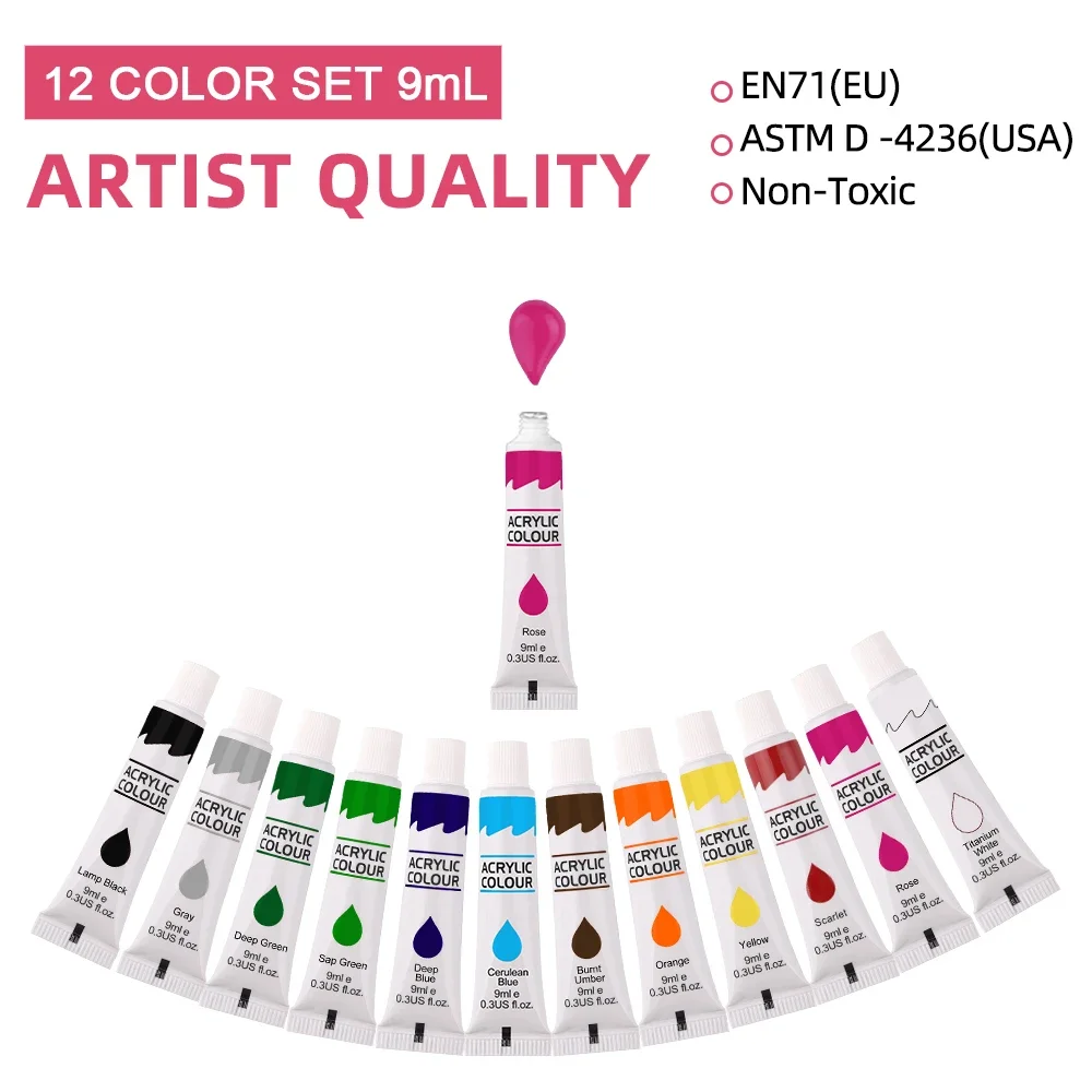 Acrylic Pigment 9mL 12 Colors For Student Art Graffiti Painting DIY Hand Painted Walls