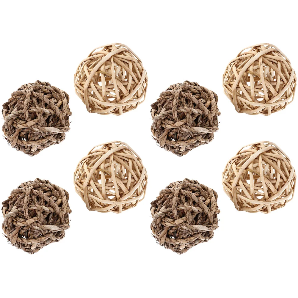 

8pcs Rabbit Bunny Straw Willow Ball Small Animals Play Balls Handmade Chewing Balls