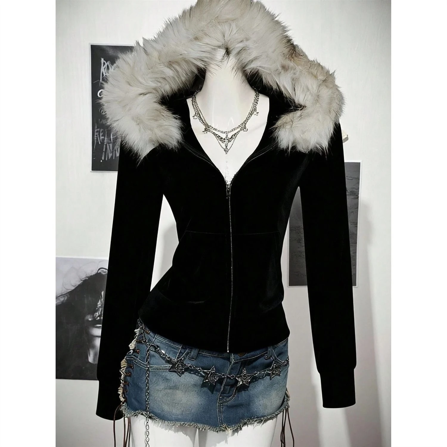 Vintage Women's White Print Hooded Tunic Sweatshirt - Streetwear Fashion Casual Hoodie Top