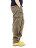 Men's Casual Cotton Work Trousers Spring Large Size Multi-ket Wear-Resistant Loose Straight Tactical Long Trousers