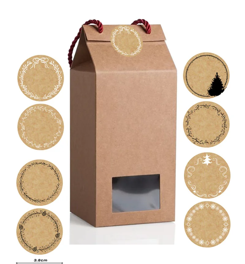 120Pcs Christmas Kraft Paper Stickers Gift Decoration Labels Self-Adhesive Sealing Stickers for Holiday Wrapping Scrapbooking