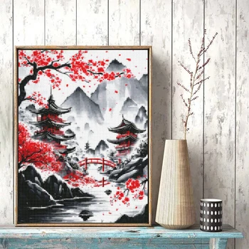 DIY Diamond painting Japanese Natural Landscape Full Diamond Mosaic Rhinestone Embroidery Sakura Art Cross Stitch Home Decor 2