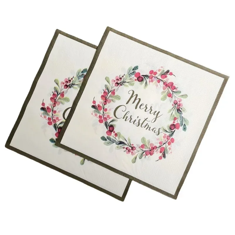 33*33cm 2-Ply Red Berry Wreath Christmas Napkins Party Decoration Paper Merry Christmas Printed Paper Placemats 10/20pcs paper napkins disposable paper placemats