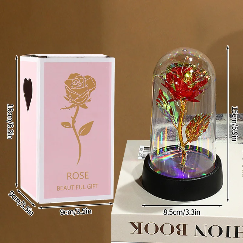 Rosa roja artificial, regalo creativo para el día de San Valentín, día de la madre, rosa en funda de cristal, rosa iluminada para bodas, rosa LED Galaxy