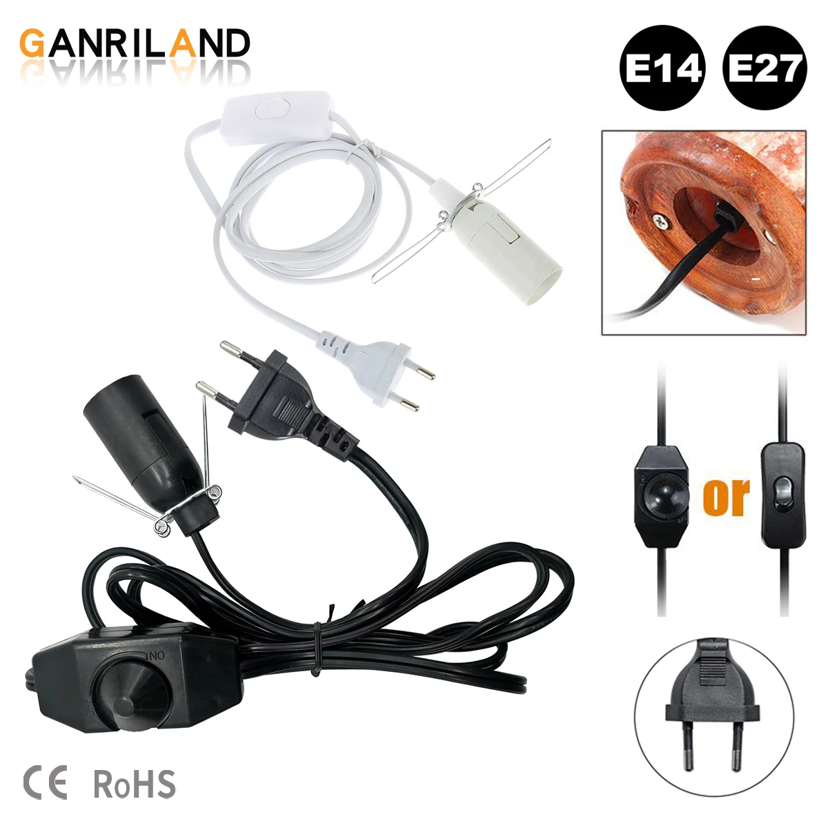 Lamp Holder Lamp Cord EU Plug E14 E27 Socket 1.8M Decorative With Switch Dimmer Electric Power Wire Cable