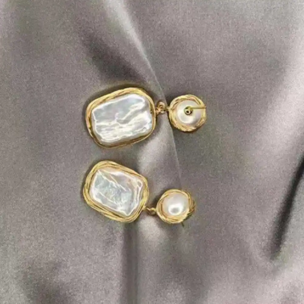 

Natural Baroque White Coin pearl Dangle Earrings 18K AAA Lucky Freshwater Beautiful Holiday gifts Wedding Classic New Year