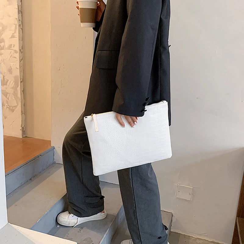 Fashion Solid Color Women's Clutch Bag PU Leather Envelope Phone Purse Female Vintage Crocodile Pattern Wrist Shipping Handbags