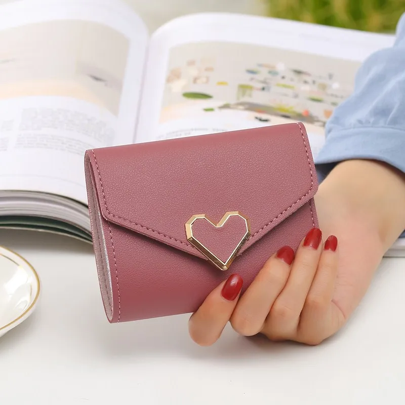 Short Women Wallets Kpop Heart-Shaped Cute Small Women's Wallet PU Leather Slim Simple Female Purse women wallet women purse slim wallet