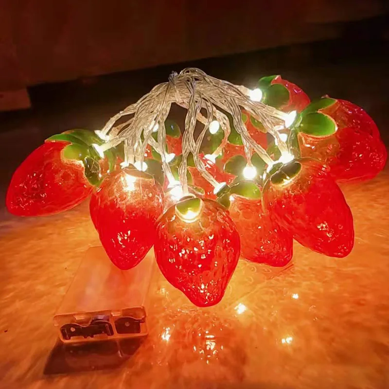 

Cute Red Strawberry Fruit Light String Children's room Decoration Lamp 10LED Lamps Lighting Shine Energy Saving INS Night Lights