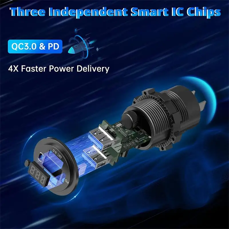 3 Ʈ 12V/24V USB    18W   3.0  20W PD USB-C ڵ  а   ġ