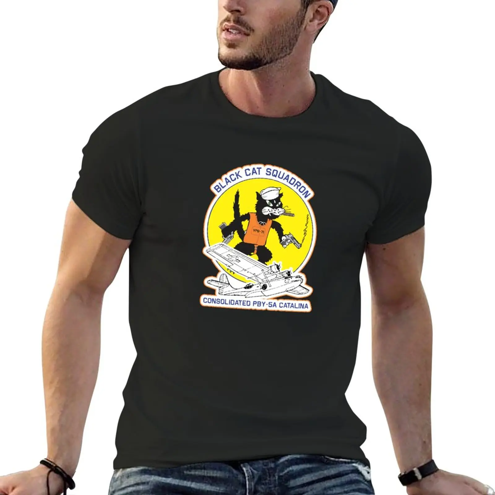 

New Consolidated PBY-5A Catalina - Black Cat Squadron PBY T-Shirt plus size tops quick-drying t-shirt man clothes men clothing