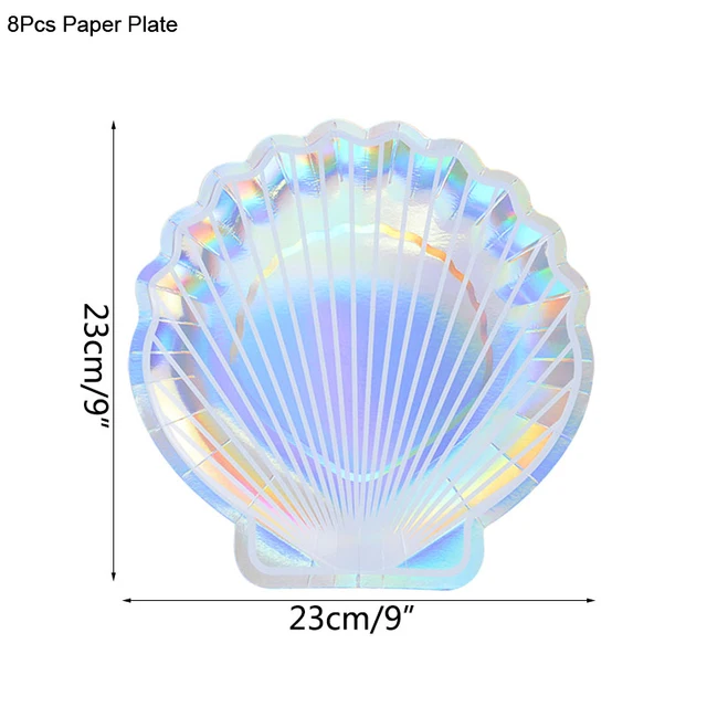 Mermaid Birthday Party Disposable Tableware Set Under The Sea Party Little Mermaid Girls 1st Birthday Decoration Shell Balloons 8pcs paper plate