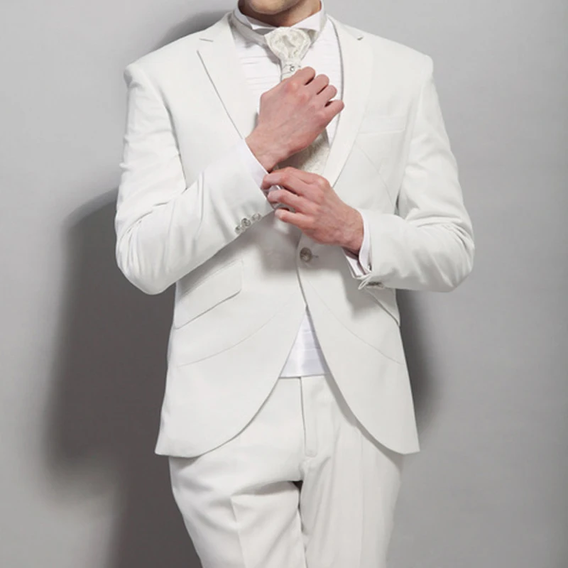 

White Slim fit Casual Men Suits for Wedding 2 piece Custom Groom Tuxedo with Notched Lapel Man Fashion Costume Jacket Pants 2023