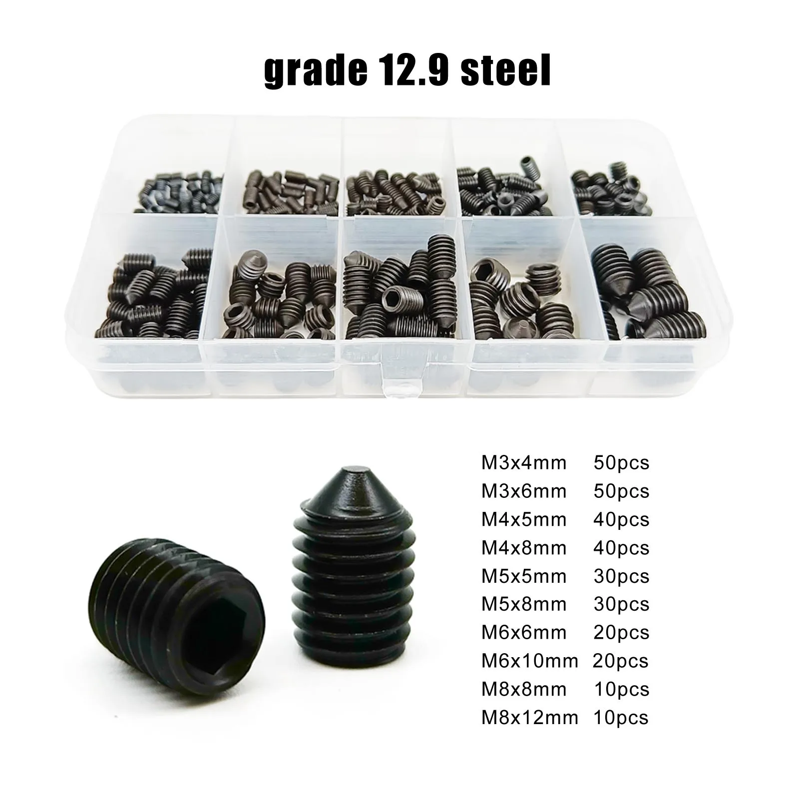300pcs/box Mix M3 to M8 10 sizes Kit Hex Socket Tapered End