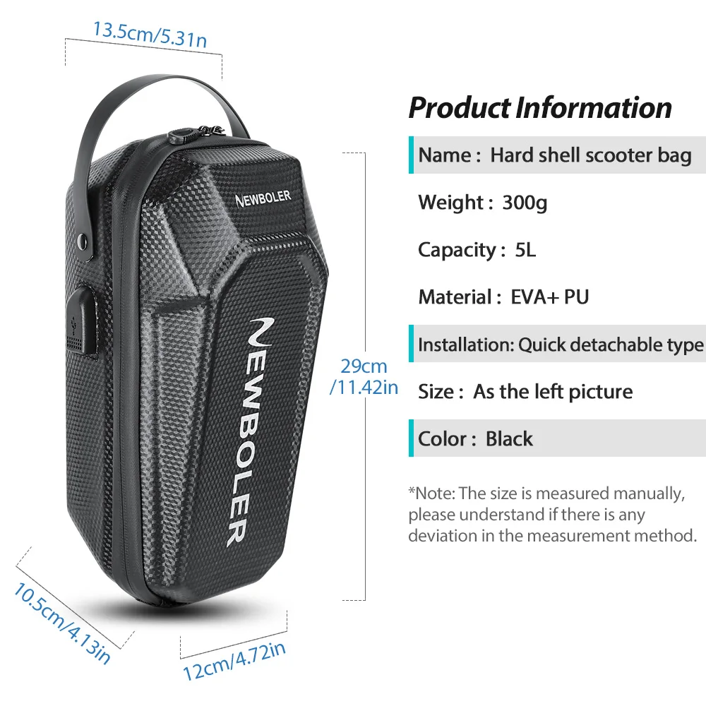 USB-Anschluss, elektrischer Roller, Vordertasche, Lenker, wasserabweisend, Schnellverschluss, 3 l/5 l, EVA, großes Fassungsvermögen, universell für Xiaomi Scooter – Detail 4