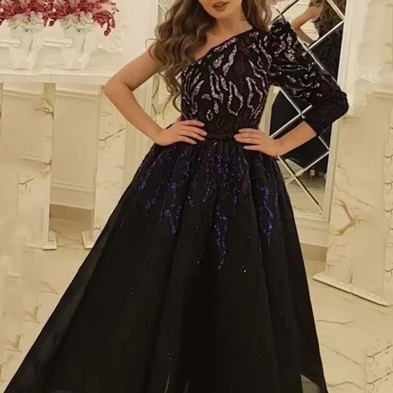 

2024 new summer women's fashion solid color sprinkled gold round neck line high-waisted dress annual conference host dress