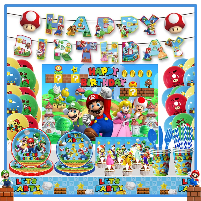 Super Mario Birthday Paty Decoration New Cartoon Mario Paper Napkins Plates Cups Super Brother Balloons Supplies Baby Shower Kid birthday party supplies