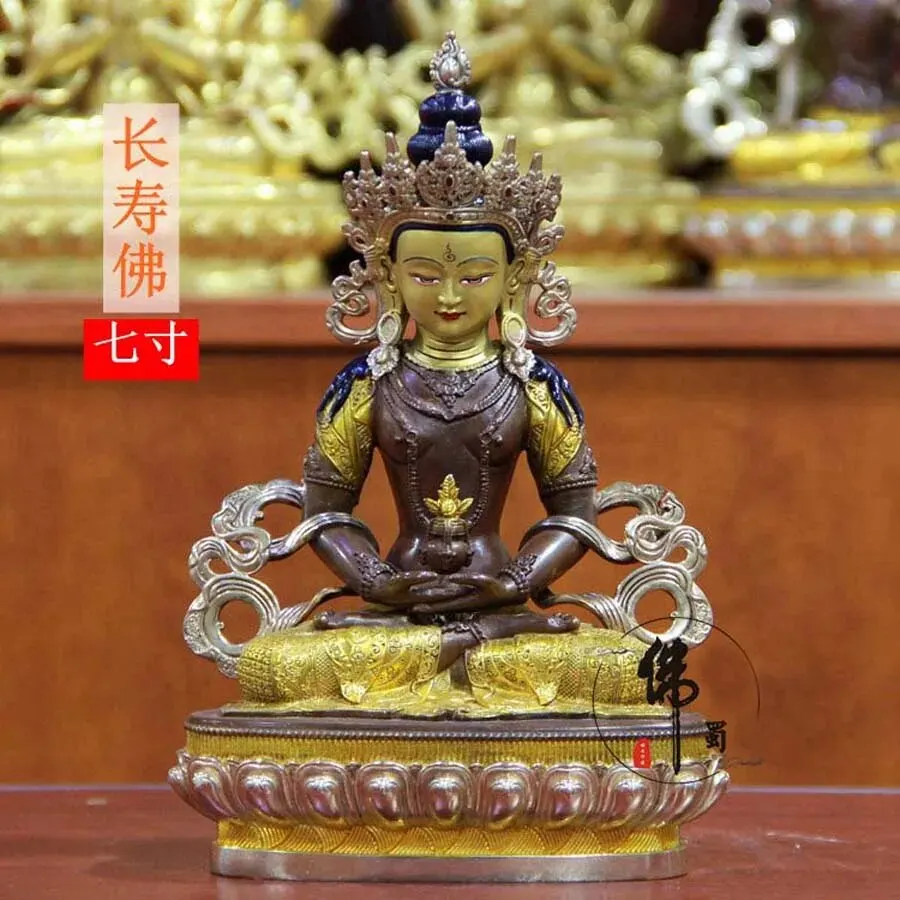 

High grade Tibet temple buddha statue HOME safety healthy efficacious Protection Buddhism Gilding Amitayus Buddha copper statue