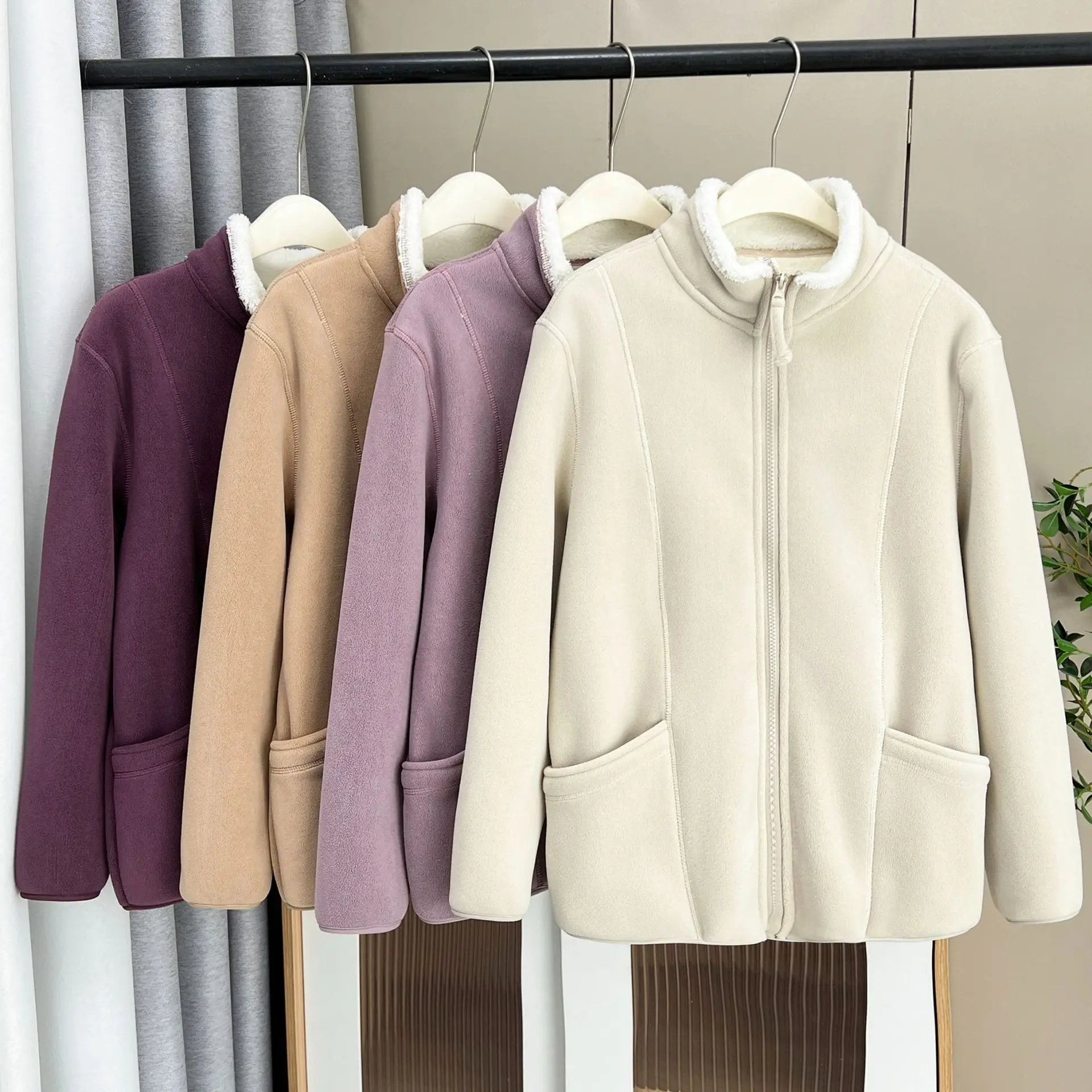XXXXL Fashion Plus Size Women's Coat Winter Of 2025 New Casual Fleece Stand Up Collar Warm Zipper Jacket 9697