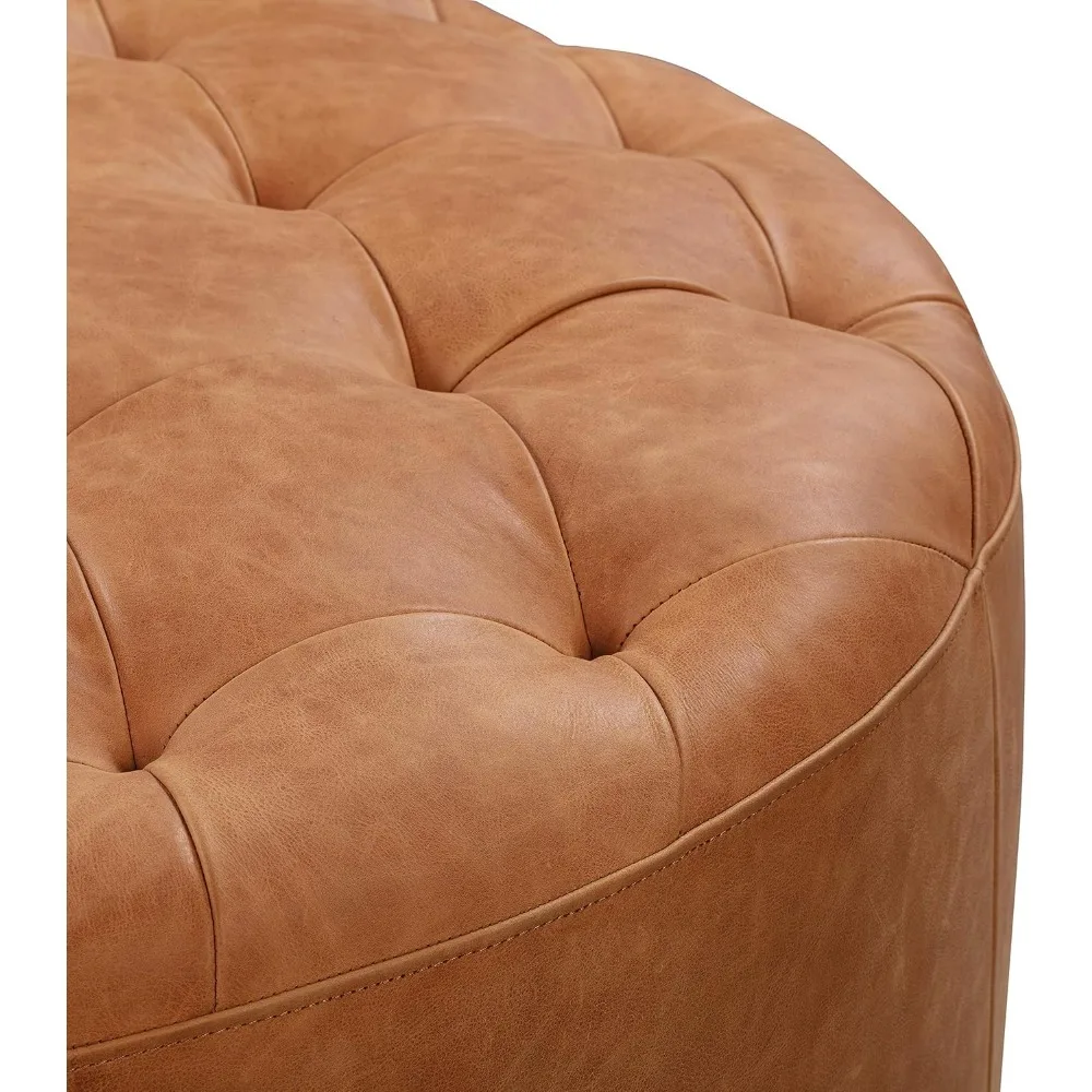 Ascot Ottoman in Full-Grain Pure-Aniline Italian Tanned Leather in Cognac Tan 4
