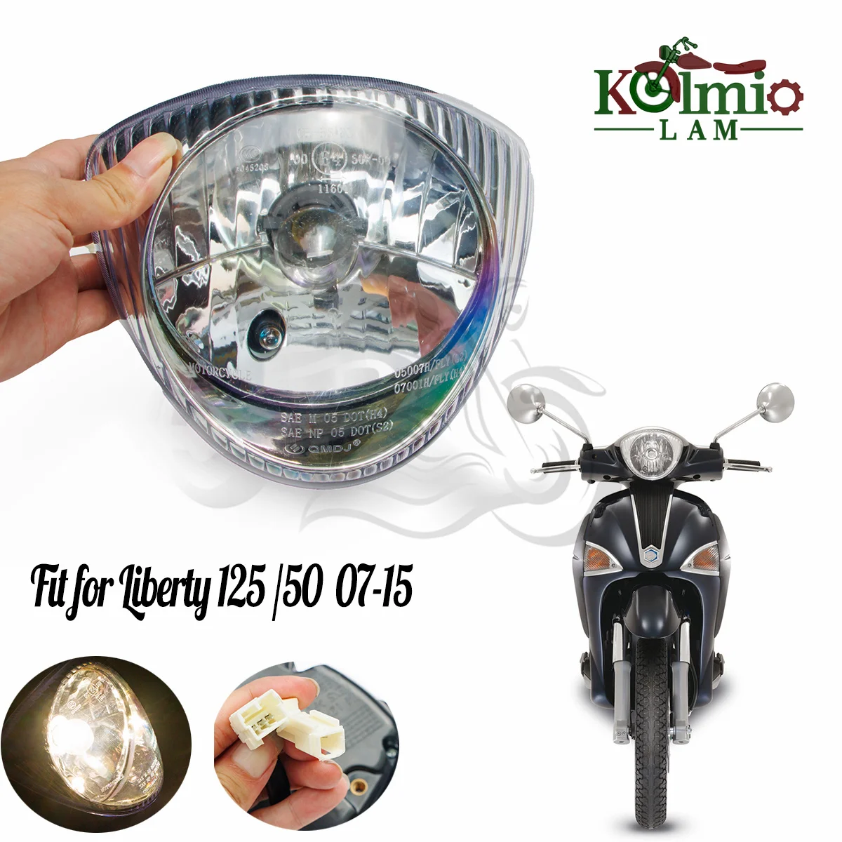 

Передняя фара для мотоцикла 2007 - 2015 PIAGGIO Liberty 125 50, 2008 куб. См, 50 куб. См, 2 т, 3 в, 4 т