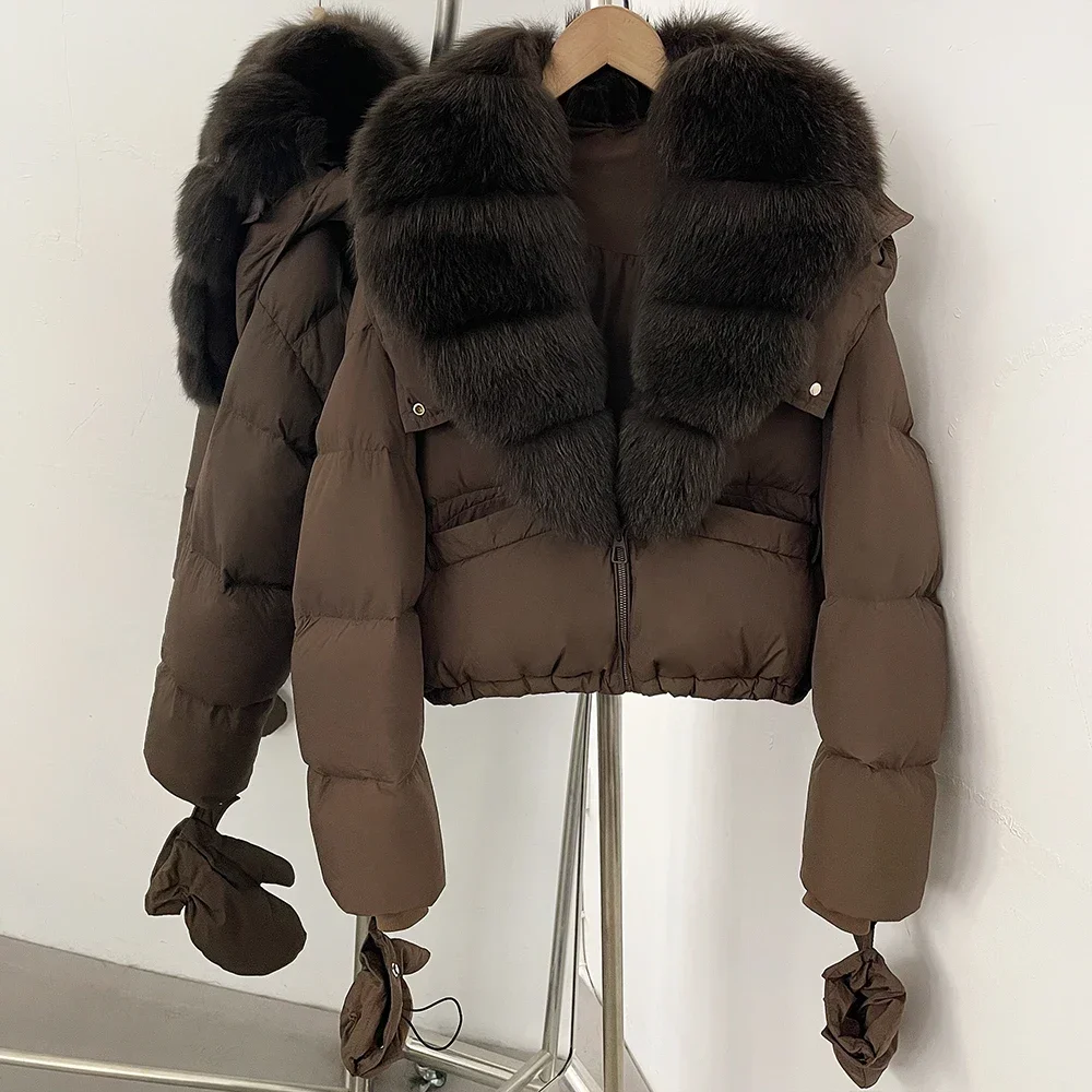 OFTBUY New Short Outerwear Hood Duck Down Luxury Real Fur Down Jacket with Removable Gloves Women Puffer Coat with Real Fox Fur
