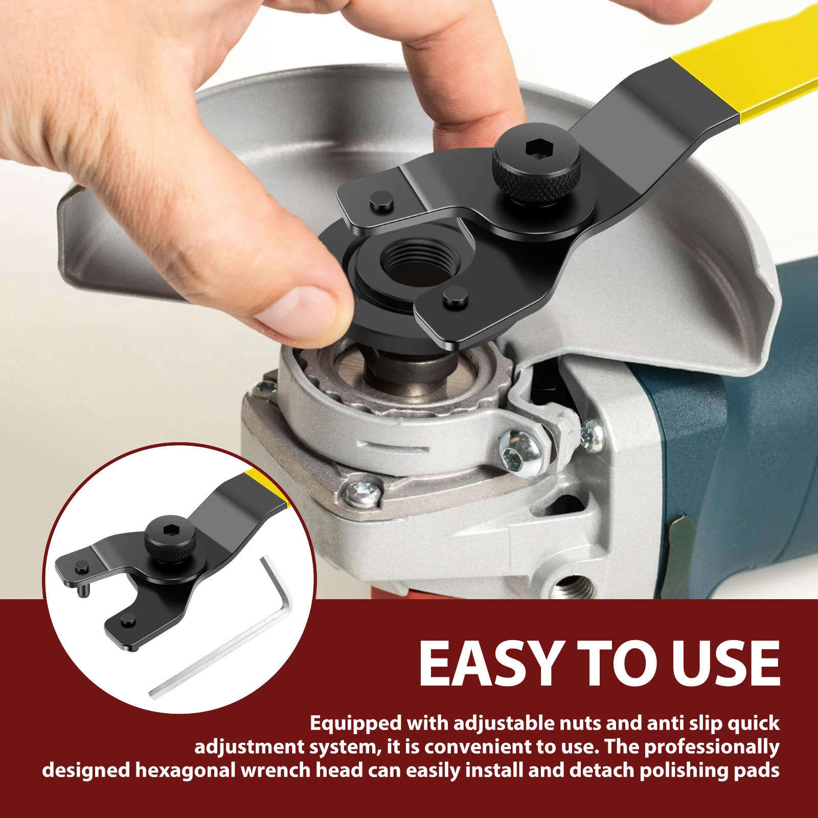Angle Grinder Wrench Pin Spanner with Hex Key 5/8"-11 Adjustable Flange Metal Spanner for Most Grinder Bench Circular Saw