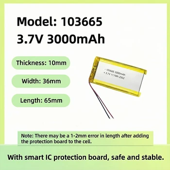 Batteria Lipo 3.7V 3000mAh PL103665, Batterie al Litio Polimero per T114 V2 LoRa 32 V3 Dev-board Node 1Pc