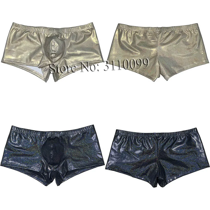 Men's Soft Dazzle Leather Boxer Briefs Underwear Bulge Pouch Panties Hot Trunks
