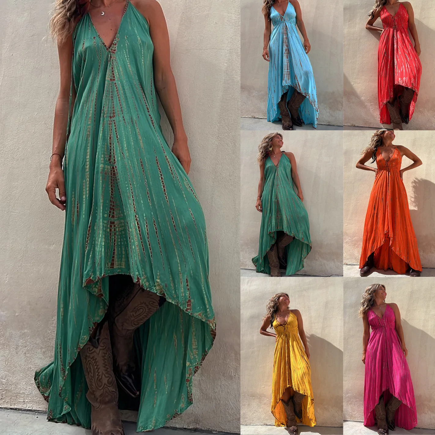 

Summer Women's Fashion Sleeveless V Neck Irregular Dress Casual Strap Dresses