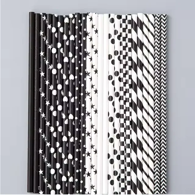 100PCS Biodegradable Paper Straws Black Paper Straws Be Used For Drinking/Decoration At Birthday/Anniversary/Wedding/Holiday
