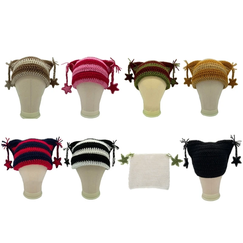 

Crochet-Woolen Yarn Girls Hat Fashion Gothic Women Hat Teens Cats Ear Photo Hat