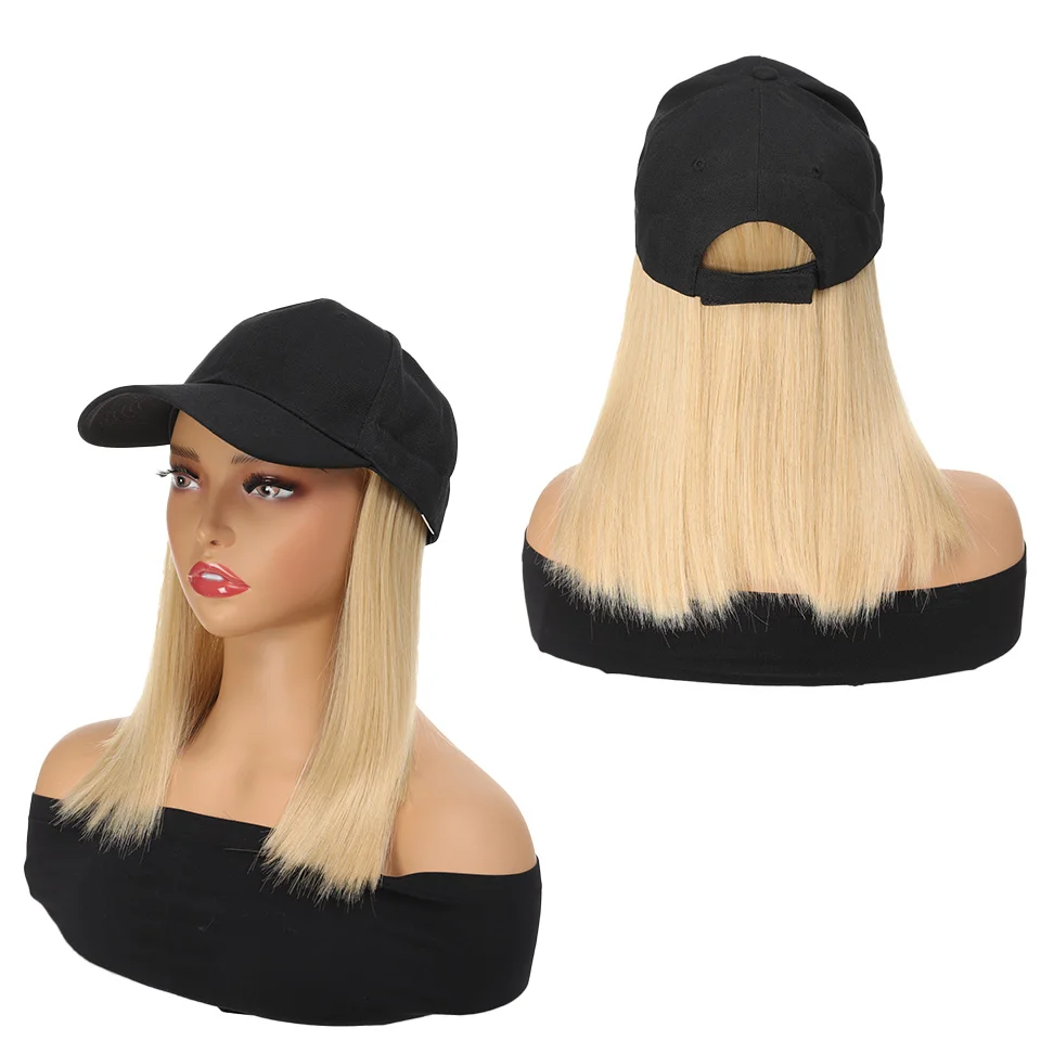 Synthetic Wigs Ladies Fashion Beige Khaki hat Wig Wavy hair design mechanism summer shade breathable hair extensions Wig female