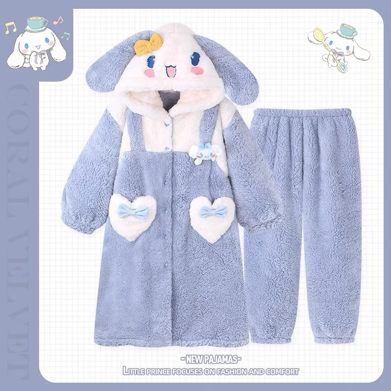 

Sanrios Cinnamoroll Pajamas Women's Winter Coral Plush Thickened Cute Girls' Cartoon Nightgown Home Fur Winter Plush