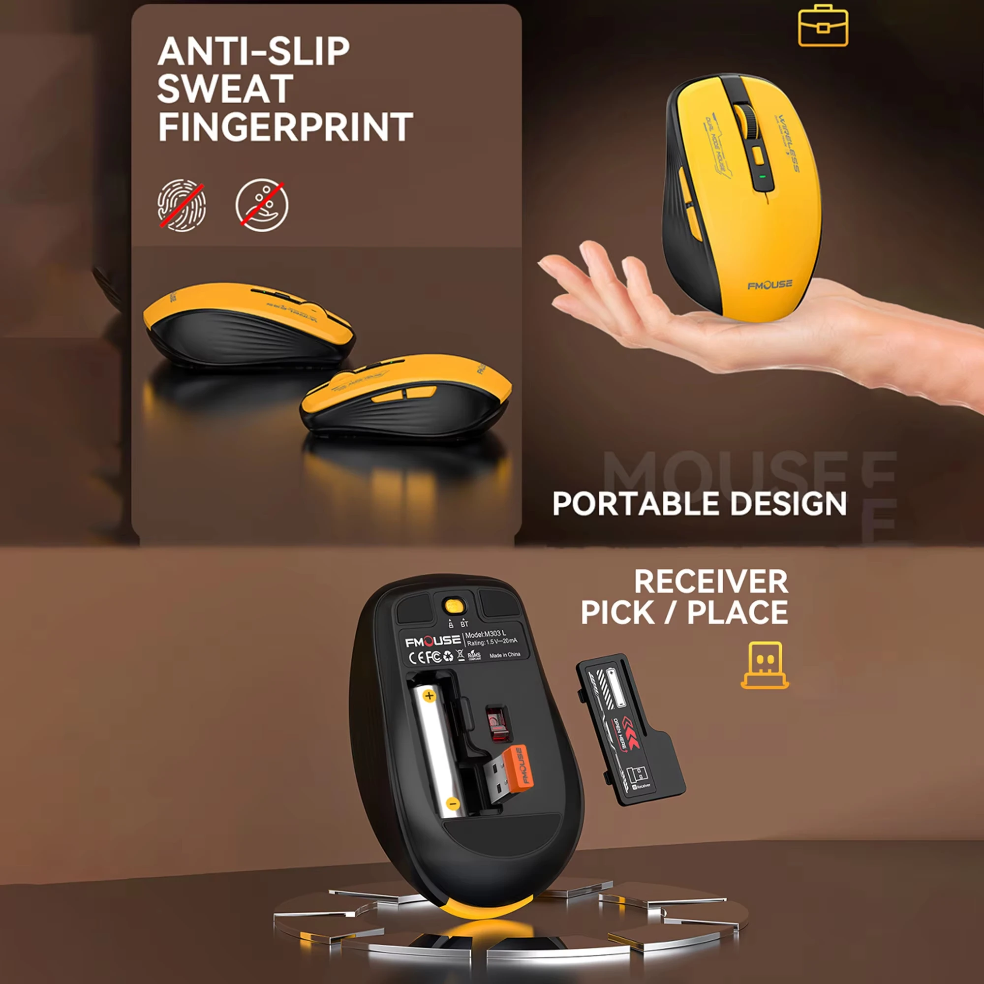 Enhanced Wireless Bluetooth Dual Mode Mouse - Silent & Portable with 1600 DPI