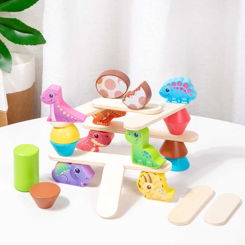 Children's 3D three-dimensional wooden building blocks, dinosaur balance stacking blocks, children's educational toys, holiday g